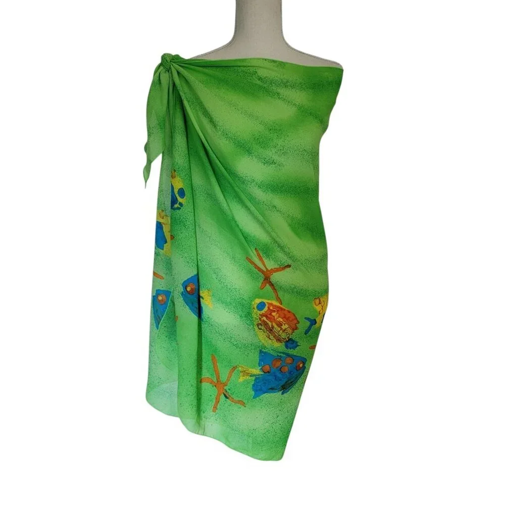 AJ Tropics Scarf Wrap Cover-up‎ Dress Tropical Fish Wrap Colorful Summer NWT